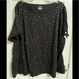 Women’s stylish black and gold cold shoulder top. Size 26.